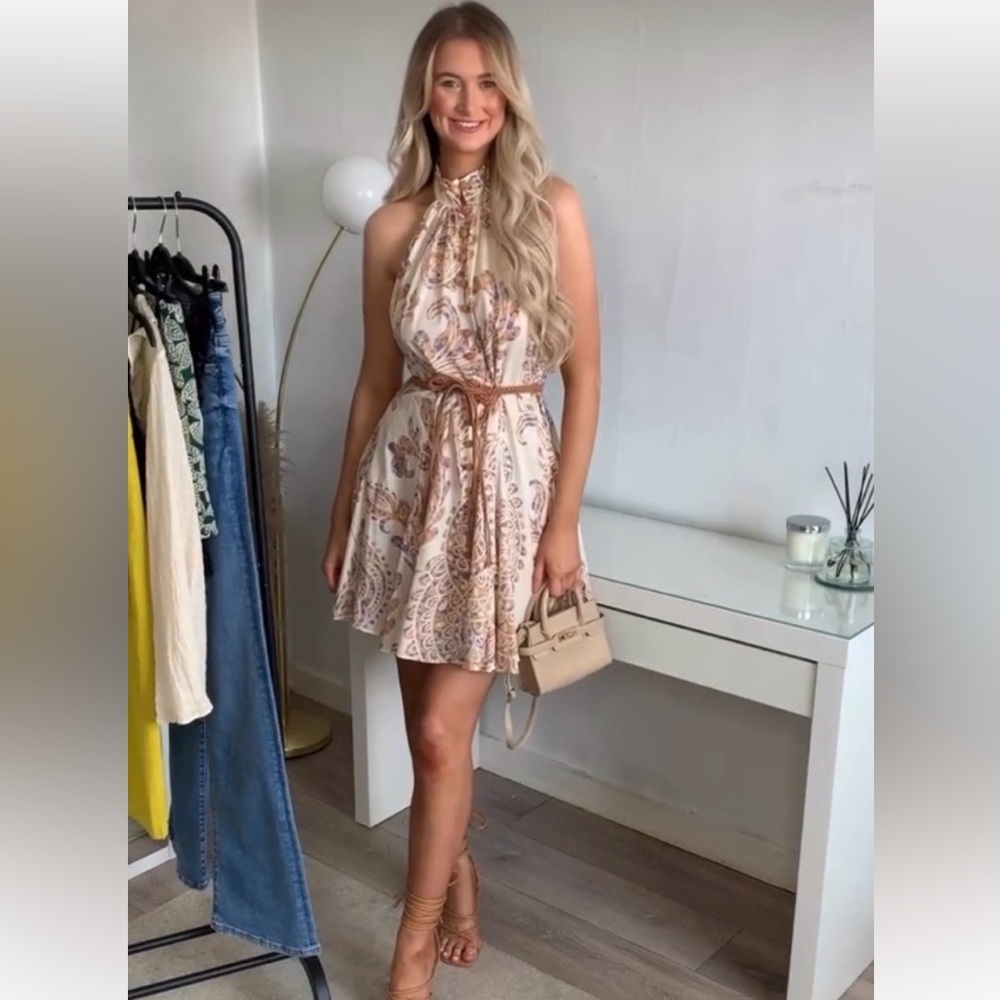 ZARA BELTED PRINTED DRESS